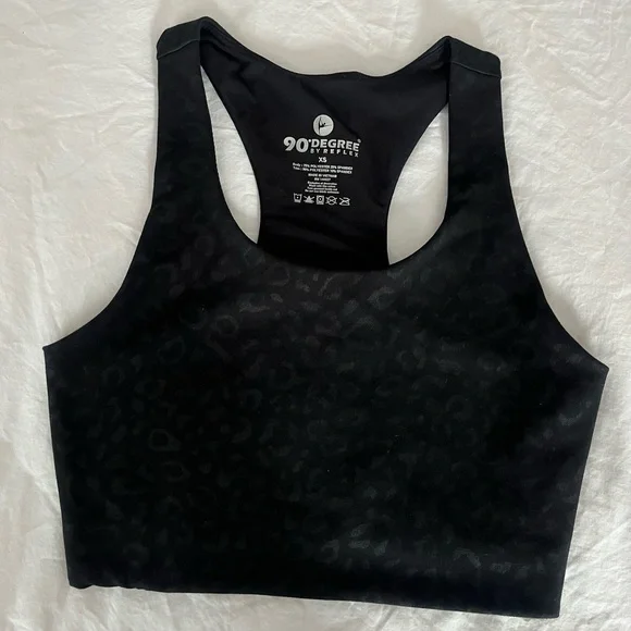 90 Degree by Reflex Wonerlink Black Leopard Print Racerback Sports Bra - Picture 3 of 13